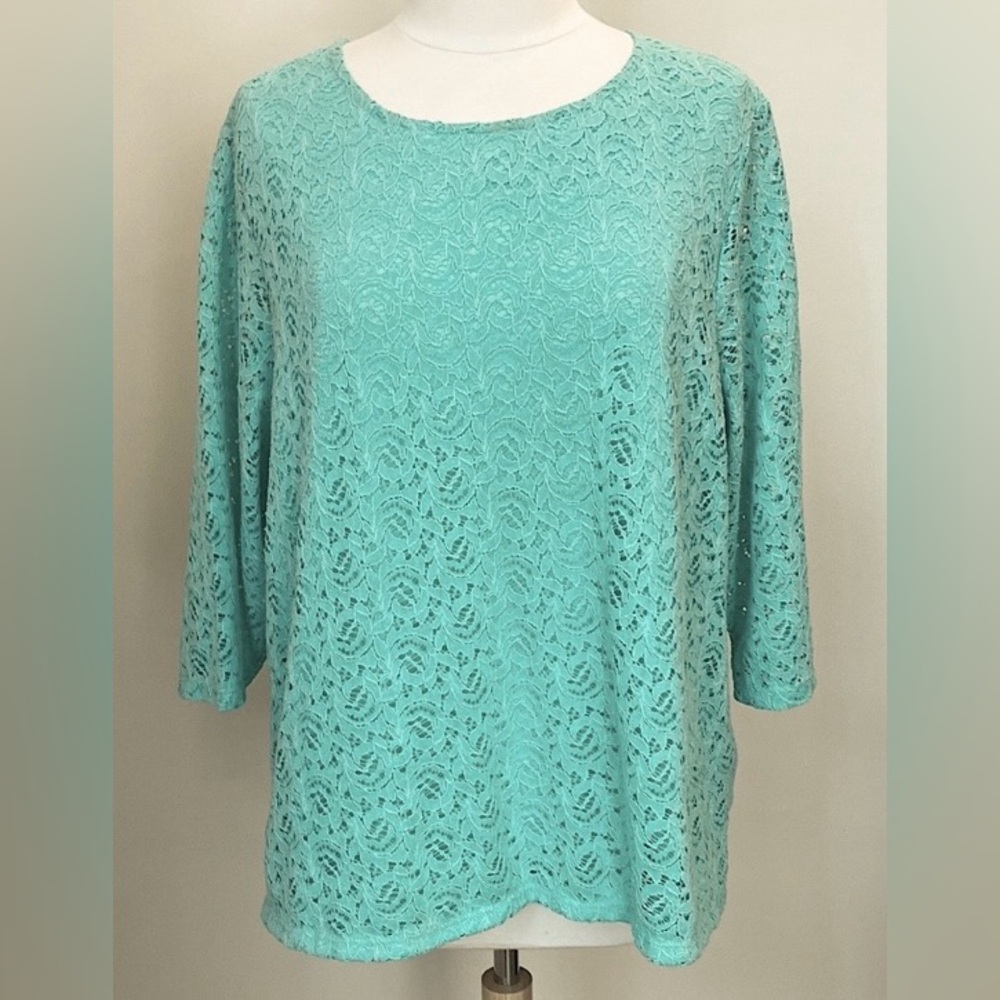 Rebecca Malone Woman Mint Green Lace 3/4 Sleeve Business Career Lined Top SZ 1X